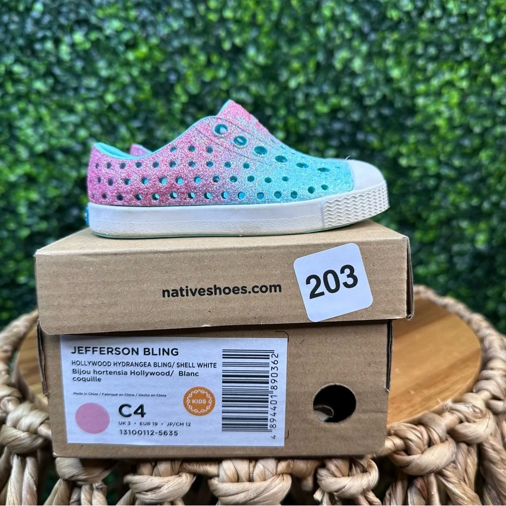 Native Shoes Kids Jefferson Bling Sneakers - Pink and Teal new in‎ box